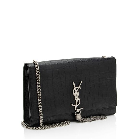 Saint Laurent Croc Embossed Leather Monogram Kate Tassel Medium Shoulder Bag - Picture 2 of 16